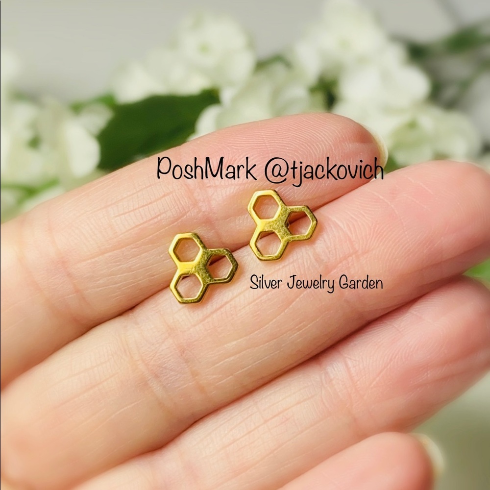 Gold Plated Honeycomb Stud Earrings
